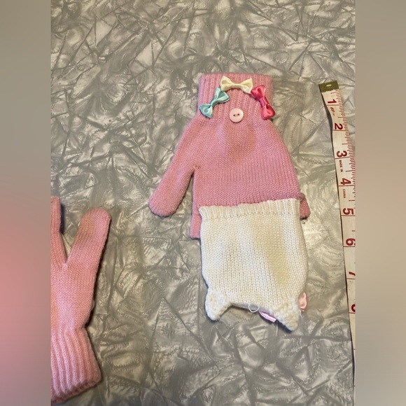 Hello Kitty Knit Gloves, fingerless flip-top pink and white gloves - Picture 5 of 11